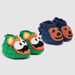 MayRa Knits Pack Of 2 Hand Knitted Animals Design Booties - Green & Blue-image-15