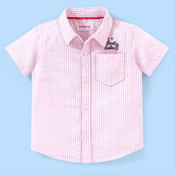 Babyhug 100% Cotton Woven Half Sleeve Striped Shirt - Pink-image-64