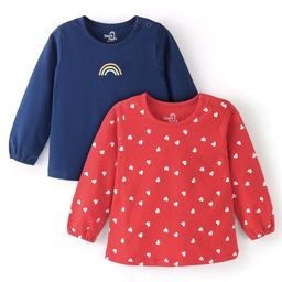 Doodle Poodle 100% Cotton Full Sleeves Heart Print T-Shirt Pack of 2- Red & Blue-image-2