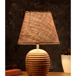Green Girgit Striped Wooden Brown Lamp with Brown Jute Shade-79