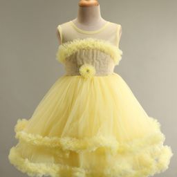 Bluebell Sleeveless Party Frock with Floral Applique - Lemon-image-76
