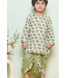 AJ Dezines Pure Cotton Full Sleeves Elephant Printed Kurta & Dhoti Set - Green-image-74