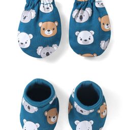 Babyhug 100% Cotton Bear Printed Mittens & Booties  - Navy Blue-image-43