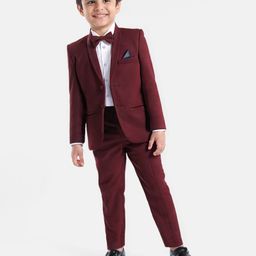 Babyhug Woven Full Sleeves Solid Colour 3 Piece Party Suit with Bow - Maroon-image-85