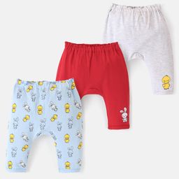 Doodle Poodle Interlock Cotton Full Length Diaper Leggings With Animals Print Pack of 3 - Blue White & Red-image-77