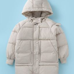 Kookie Kids Full Raglan Sleeves Padded Hooded Jacket with Solid Colour - Beige-image-16