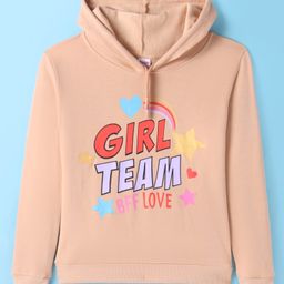 Tango Fleece Knit Full Sleeves Hooded Sweatshirt with Text Print - Light Peach-image-58