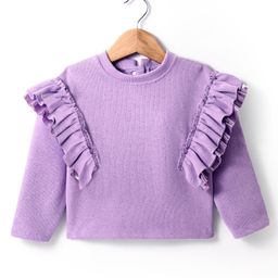 Little Kangaroos Fleece Knit Full Sleeves Solid Colour Sweatshirt With Frill Detailing - Lilac-image-61