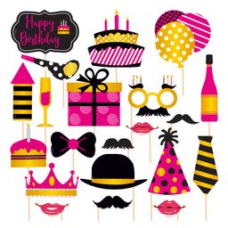 Zyozi Birthday Photo Booth Props Kit - Happy Birthday Party Props Pink and Gold-image-31