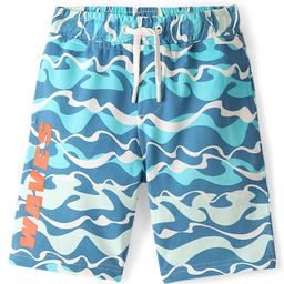 Pine Kids Above Knee Length Shorts With Sea Waves Print - Blue-image-82