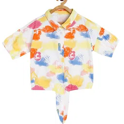 MINI KLUB Cotton Three Fourth Sleeves Abstract Printed Shirt Style Top - White-picture-9