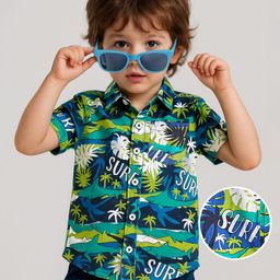 Babyhug Cotton Woven Half Sleeves Shirt With Tropical Theme - Green-image-31