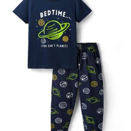 Pine Kids Single Jersey Knit Half Sleeves Night Suit with SpacePrint - Navy Blue-image-98