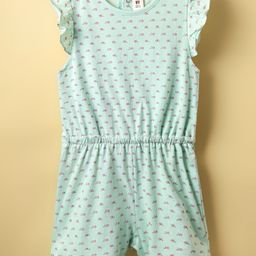 ToffyHouse Single Jersey Knit Frill Sleeves Jumpsuit with Floral Print - Light Green-image-59