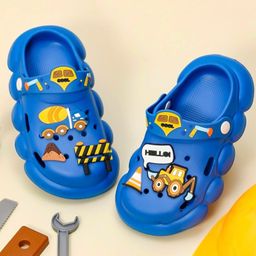 Yellow Bee Construction Theme Applique Detailed Slingback Clogs - Blue-picture-25