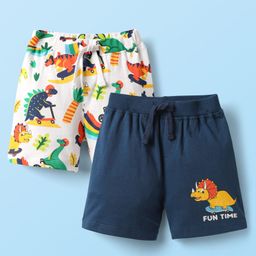 Babyhug Cotton Knit Mid Thigh Shorts With Dino Print Pack of 2 - Navy Blue & White-image-90
