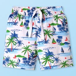 Babyhug Cotton Knit Mid Thigh Length Shorts with Beach Theme Print - White-image-54