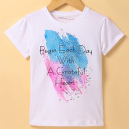 Doreme Single Jersey Knit Half Sleeves T-Shirt With Begin Each Day With Grateful Heart Text Print - White-image-63