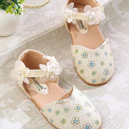 Cute Walk by Babyhug Velcro Closure Ballerina with Floral Applique - Beige-picture-32