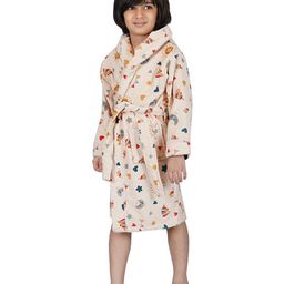 Rangoli Cotton Full Sleeves Unicorn & Hearts Printed Ultra Soft Bathrobe With Attached Belt - Beige-image-34