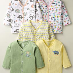 OHMS Single Jersey Knit Front Open Full Sleeves Striped Jhablas with Animal Pack of 5 - Multicolor-image-94