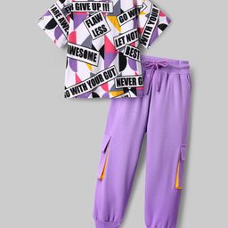 Ollington St. Cotton Knit Half Sleeves Printed Top & Joggers Set - Multicolor-image-65