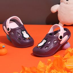 TRUFFLE COLLECTION Colour Blocked Perforated Clogs With Penguin Charms - Purple-3
