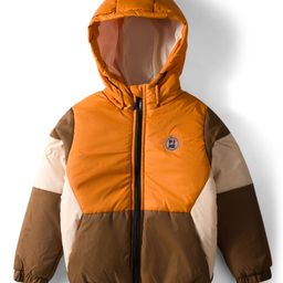 Pine Kids Woven Full Sleeves Hooded Padded Jacket With Color Block Design - Tan-picture-2