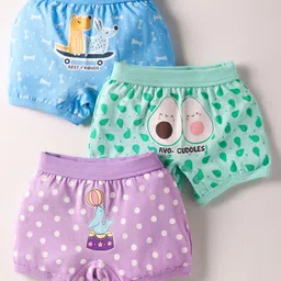Revvo Junior Cotton Knit Bloomers With Fruits Polka Dots & Animal Theme Print Pack Of 3 - Multi Colour-picture-0