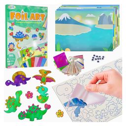 Elecart Dino Foil Art Kit for Kids No Mess DIY Craft Set | 3D Card Making | Creative Art Supplies for Boys & Girls Ages 4-9 | Fun Travel Toy & Stocking Stuffer Gift-0