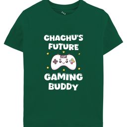 Zeezeezoo 100% Cotton Knit Family Theme Half Sleeves Chachus Future Gaming Buddy Text Printed Tee - Forest Green-picture-10