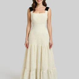 Outzidr Women Square Neck Crochet Fit & Flare Maxi Dress-image-55