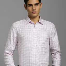 Louis Philippe Grid Tattersall Checked Spread Collar Regular Fit Cotton Formal Shirt-image-14