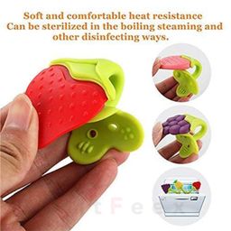 BitFeex Soft Silicone Baby Teether Pacifier Fruit Shape Baby Toys Feeder Infants Teethers Hygienic Case BPA Free (Strawberry, Orange & Graps) image 3