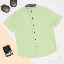 Pantaloons Junior Boys Solid Mandarin Collar Cotton Casual Shirt-picture-12