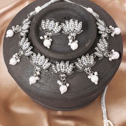 Sangria Stones Studded & Beaded Lotus Jewellery Set-24