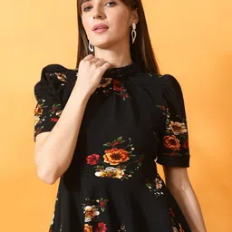 BAESD Floral Print Puff Sleeve Peplum Top-image-11