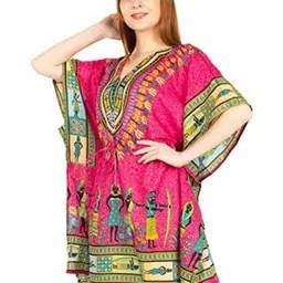 UKAL Ethnic Motifs Printed Kimono Sleeve Kaftan Mini Dress-picture-27