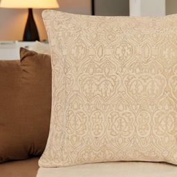 Khaabka Anvaaya Beige & Gold-Toned Ethnic Motifs Embroidered Square Velvet Cushion Cover-image-43