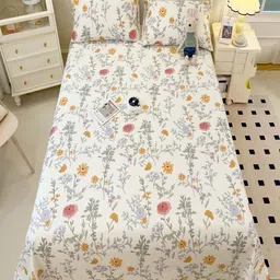 JC HOME Cream & Grey Floral Printed Pure Cotton 220 TC Queen Bedsheet Set 1.80 m x 2.30 m-picture-9