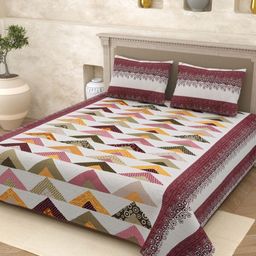Myntra Elegant Homes White & Pink Ethnic Motifs 210 TC Queen Bedsheet with 2 Pillow Covers-image-96