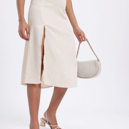 glitchez Pastel Colour Textured High Slit Midi A-Line Skirt-picture-58
