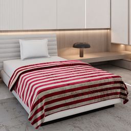 Monte Carlo Maroon & White Striped AC Room 300 GSM Single Bed Blanket-image-68