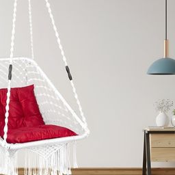 Swingzy White & Red Textured Hammock Swing With Cushion Set-3