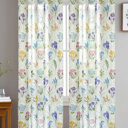 HOMADORN Multicoloured & White Set of 2 Floral Sheer Long Door Curtain-31