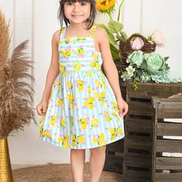 Beebay Striped Lemon Print Cotton Dress-49