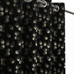 Myntra Elegant Homes Black & Beige Set of 2 Floral Fade Resistant Velvet Long Door Curtain-picture-6