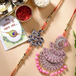 Anouk Pack Of 2 Stone Studded Bhaiya Bhabhi Rakhi With Roli Chawal Chandan & Mishri-57