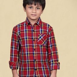 SKY PEARL Boys Tartan Checked Spread Collar Standard Cotton Shirt-image-51