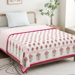 BLOCKS OF INDIA Pink & White Ethnic Motifs AC Room 150 GSM Double Bed Dohar-image-57